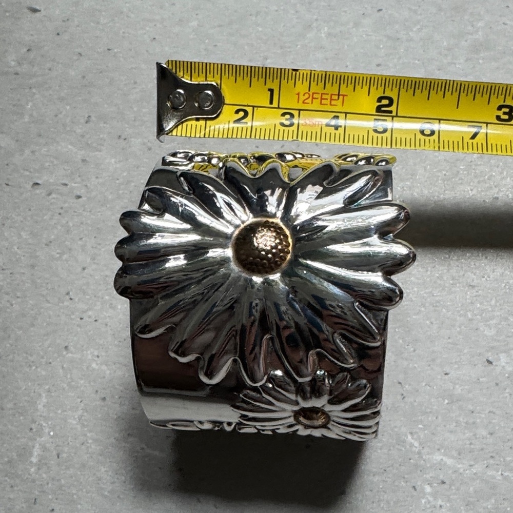 2003 Tiffany Daisy Wide Sterling Silver Cuff Bracelet with Gold Centers - Picture 9 of 11